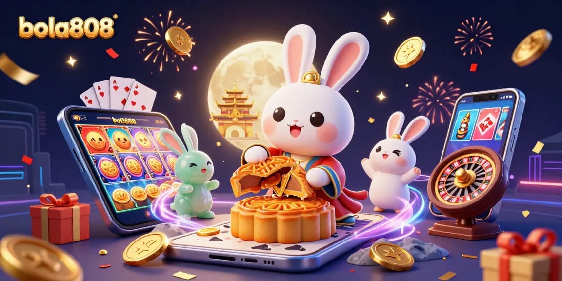 Bola808 offers exciting betting opportunities with card games and poker chips showcased in a vibrant illustration.