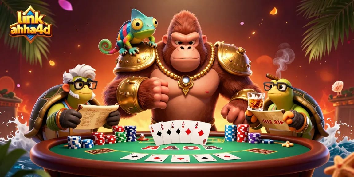 Experience thrilling action as link ahha4d leads players to poker victories amid colorful casino elements.